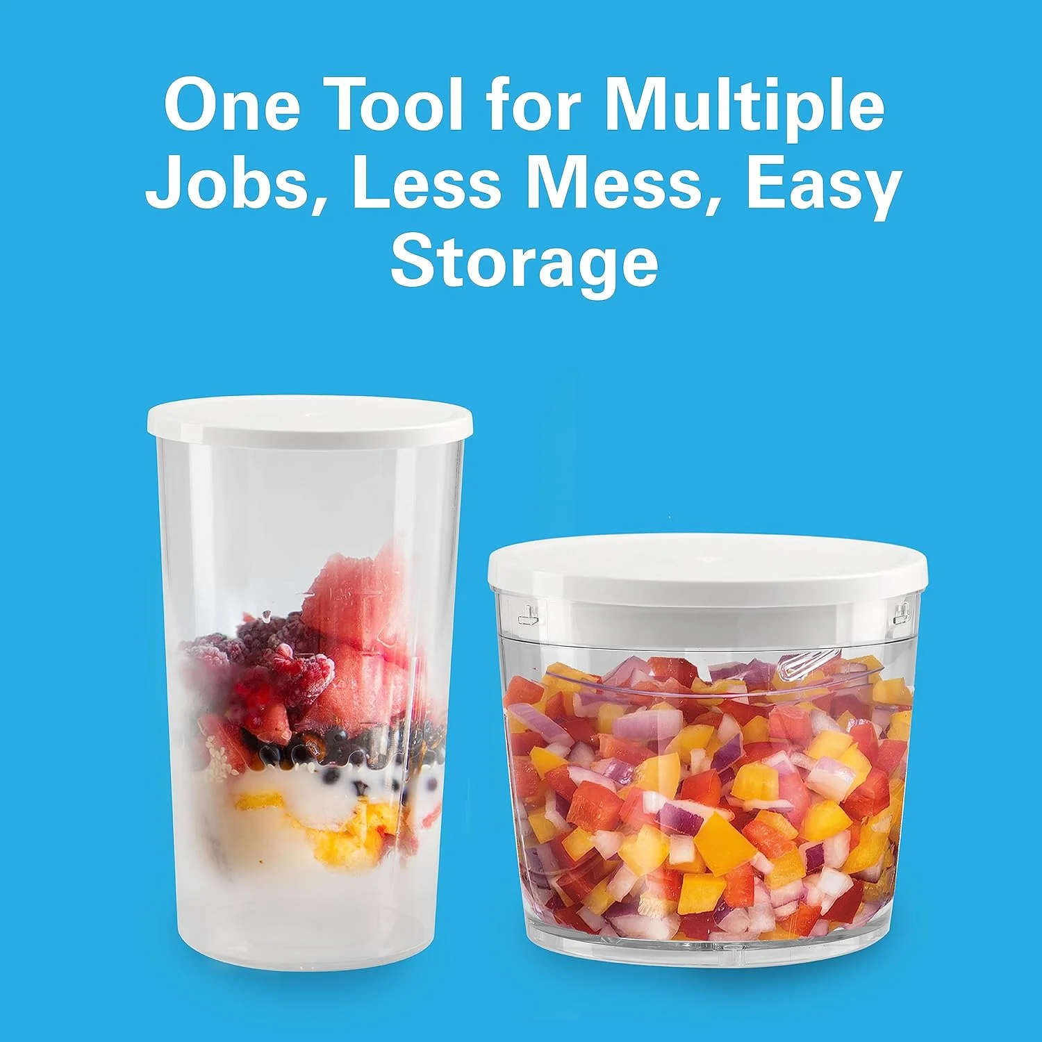 مخلوط کن دستی 600 واتی همیلتون بیچ با خردکن 500 میلی لیتری، همزن، لیوان 700 میلی لیتری، دکمه تنظیم سرعت متغیر و توربو بوست - مخلوط کردن، هم زدن، خرد کردن، ترکیب کردن و پوره کردن همه در یک دستگاه، 2 درب نگهداری، HB6040-ME