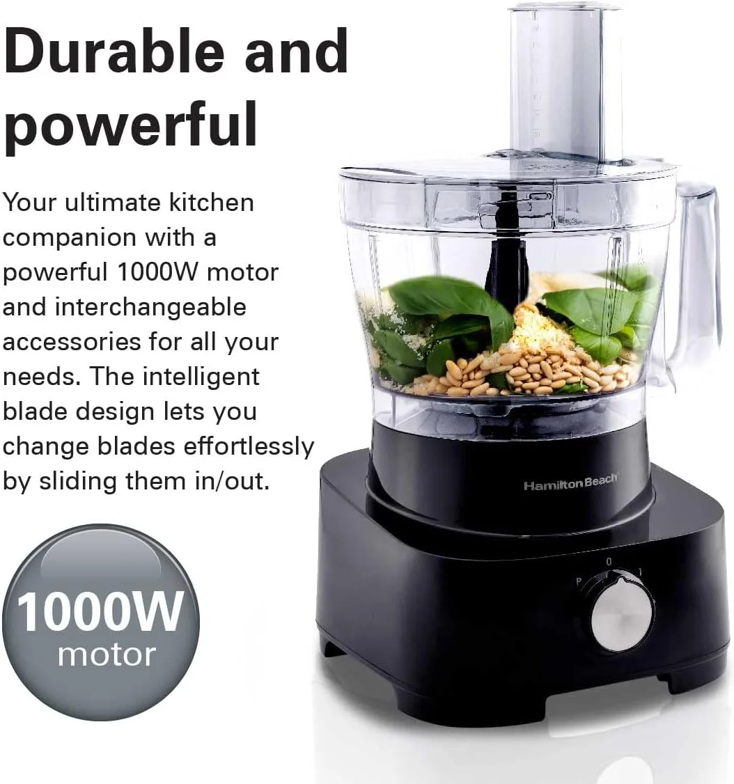 غذاساز همیلتون بیچ 1000 وات، کاسه 3.5 لیتری و 11 قطعه جانبی - مخلوط کن، آب مرکبات گیری، آسیاب، خردکن و موارد دیگر برای ورز دادن خمیر، امولسیون کردن، برش سیب زمینی سرخ کرده و رنده کردن، مدل FP1012-ME غذاساز همیلتون بیچ 1000 وات، کاسه 3.5 لیتری و 11 قطعه جانبی - مخلوط کن، آب مرکبات گیری، آسیاب، خردکن و موارد دیگر برای ورز دادن خمیر، امولسیون کردن، برش سیب زمینی سرخ کرده و رنده کردن، مدل FP1012-ME