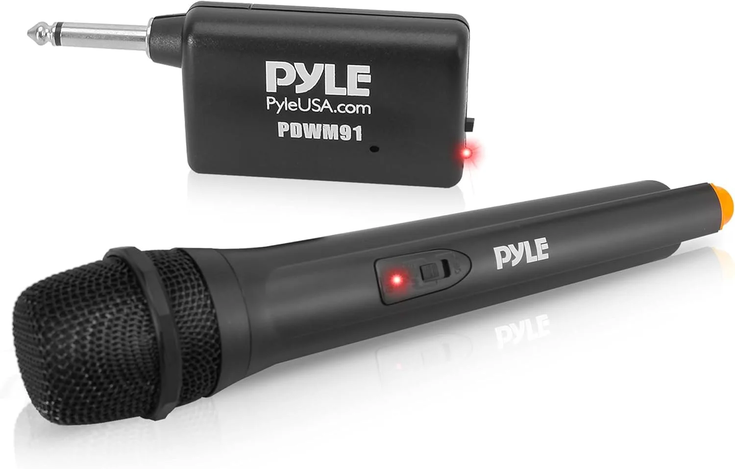 سیستم میکروفون بی‌سیم VHF قابل حمل Pyle - مجموعه فرستنده میکروفون بی‌سیم دستی پویا یک طرفه با باتری، به همراه گیرنده آداپتور، برای PA Karaoke DJ Party - PDWM91