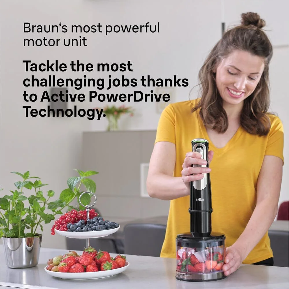 مخلوط کن دستی Braun MultiQuick 9، همزن دستی، غذاساز XL، فناوری Active PowerDrive، خردکن 500 میلی لیتری، لیوان 600 میلی لیتری بدون BPA با درب، 1200 وات، 220-240 ولت، 50-60 هرتز، MQ 9135XI، مشکی مخلوط کن دستی Braun MultiQuick 9، همزن دستی، غذاساز XL، فناوری Active PowerDrive، خردکن 500 میلی لیتری، لیوان 600 میلی لیتری بدون BPA با درب، 1200 وات، 220-240 ولت، 50-60 هرتز، MQ 9135XI، مشکی