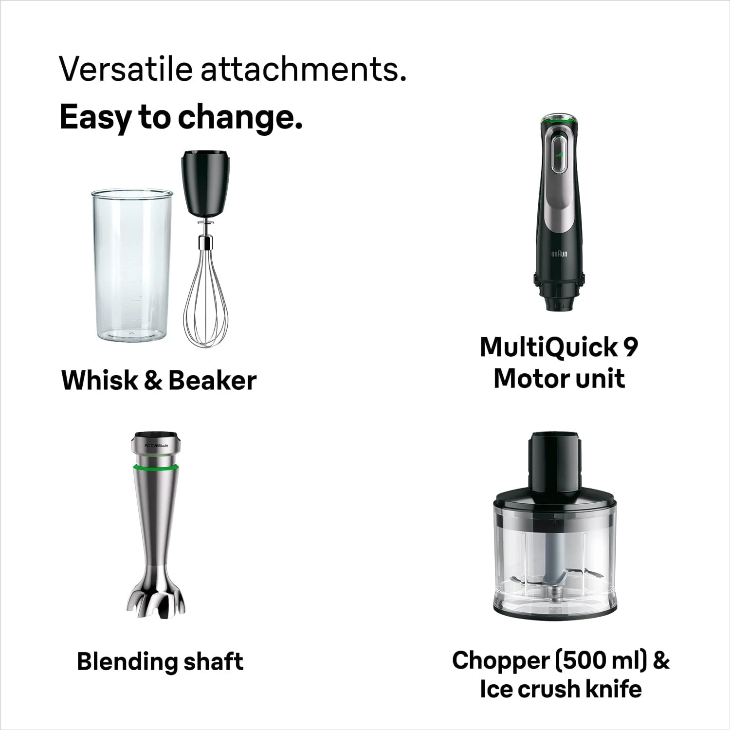 مخلوط کن دستی Braun MultiQuick 9، همزن دستی، غذاساز XL، فناوری Active PowerDrive، خردکن 500 میلی لیتری، لیوان 600 میلی لیتری بدون BPA با درب، 1200 وات، 220-240 ولت، 50-60 هرتز، MQ 9135XI، مشکی مخلوط کن دستی Braun MultiQuick 9، همزن دستی، غذاساز XL، فناوری Active PowerDrive، خردکن 500 میلی لیتری، لیوان 600 میلی لیتری بدون BPA با درب، 1200 وات، 220-240 ولت، 50-60 هرتز، MQ 9135XI، مشکی