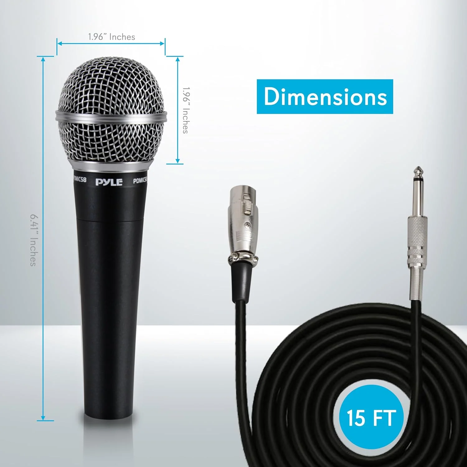 میکروفون Pyle-Pro به همراه کابل XLR به اتصال صوتی 1/4 اینچی، کانکتور، مشکی، 25.65 سانتی متر X 12.70 سانتی متر X 8.38 سانتی متر (Pdmic58)