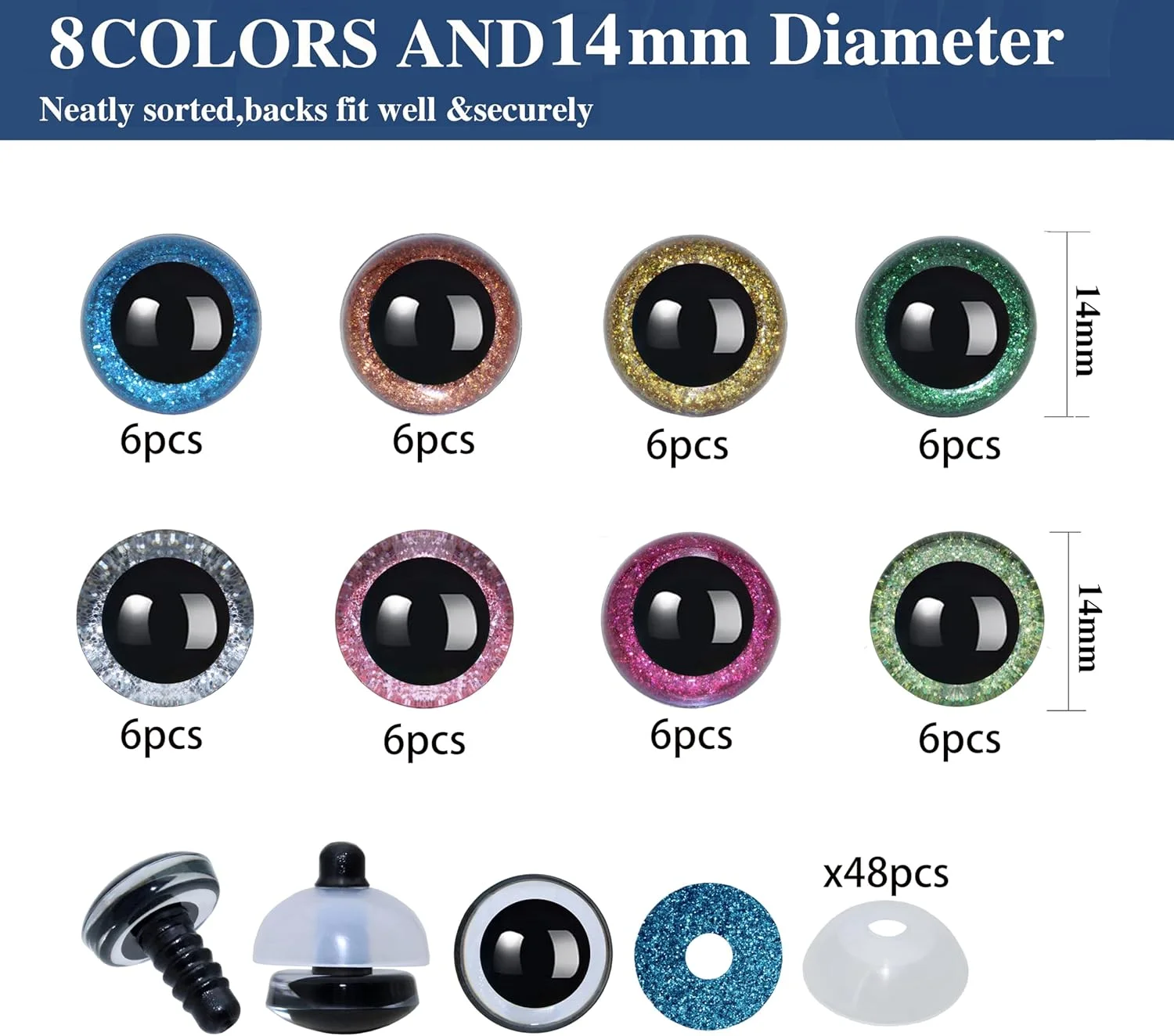 چشم های ایمنی اکلیلی سه بعدی Thalinfayi، 96 عددی، به همراه واشر برای بافت عروسک - 14 میلی متر، 8 رنگ، مردمک دایره ای، مناسب برای عروسک بافی، صنایع دستی، لوازم ساخت عروسک بافتنی DIY چشم های ایمنی اکلیلی سه بعدی Thalinfayi، 96 عددی، به همراه واشر برای بافت عروسک - 14 میلی متر، 8 رنگ، مردمک دایره ای، مناسب برای عروسک بافی، صنایع دستی، لوازم ساخت عروسک بافتنی DIY