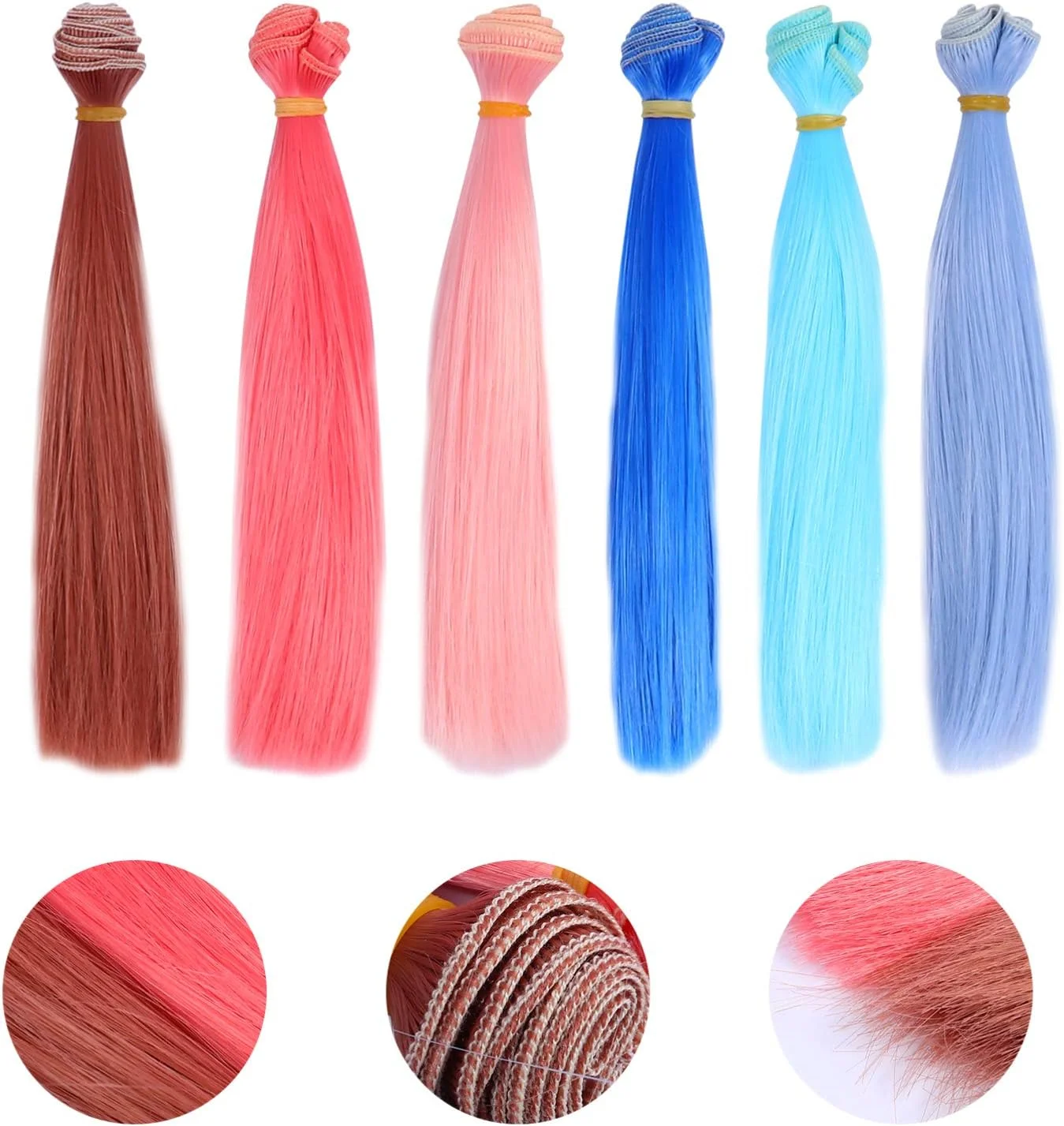 تودمامی 6 عدد موی کلاه گیس عروسک، موی صاف عروسک، اکستنشن موی عروسک، لوازم هنری ساخت عروسک، لوازم جانبی صنایع دستی موی عروسک DIY