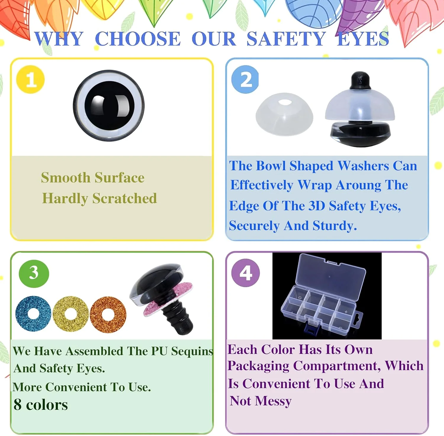 چشم های ایمنی اکلیلی سه بعدی Thalinfayi، 96 عددی، به همراه واشر برای بافت عروسک - 14 میلی متر، 8 رنگ، مردمک دایره ای، مناسب برای عروسک بافی، صنایع دستی، لوازم ساخت عروسک بافتنی DIY چشم های ایمنی اکلیلی سه بعدی Thalinfayi، 96 عددی، به همراه واشر برای بافت عروسک - 14 میلی متر، 8 رنگ، مردمک دایره ای، مناسب برای عروسک بافی، صنایع دستی، لوازم ساخت عروسک بافتنی DIY