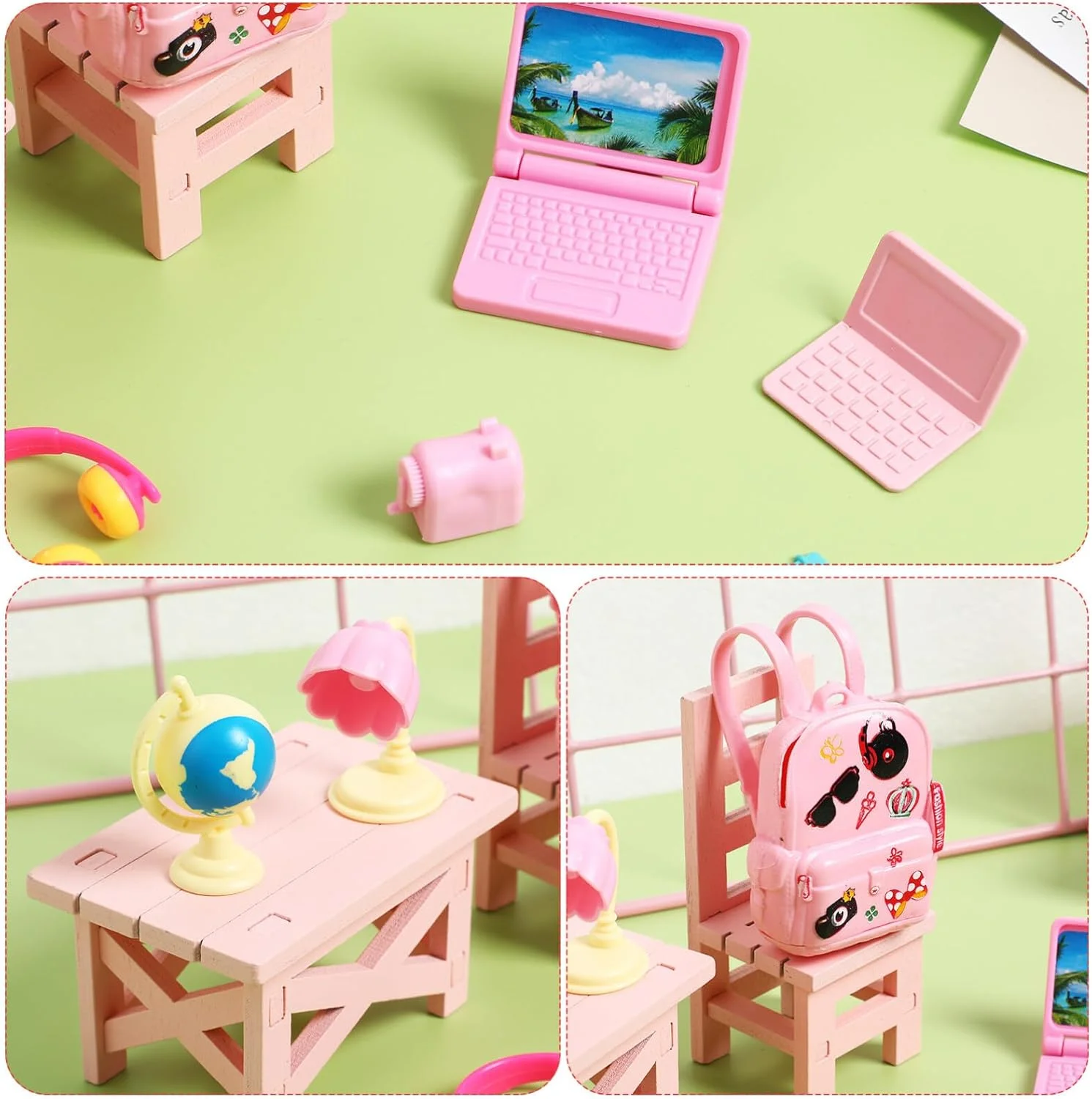 Toyvian 1 ست کوله پشتی عروسک لوازم مدرسه عروسک وسایل مدرسه عروسک لوازم جانبی مدرسه مینی لوازم مدرسه برای عروسک ها، لوازم التحریر مینیاتوری خانه عروسک مینیاتوری برای دختران