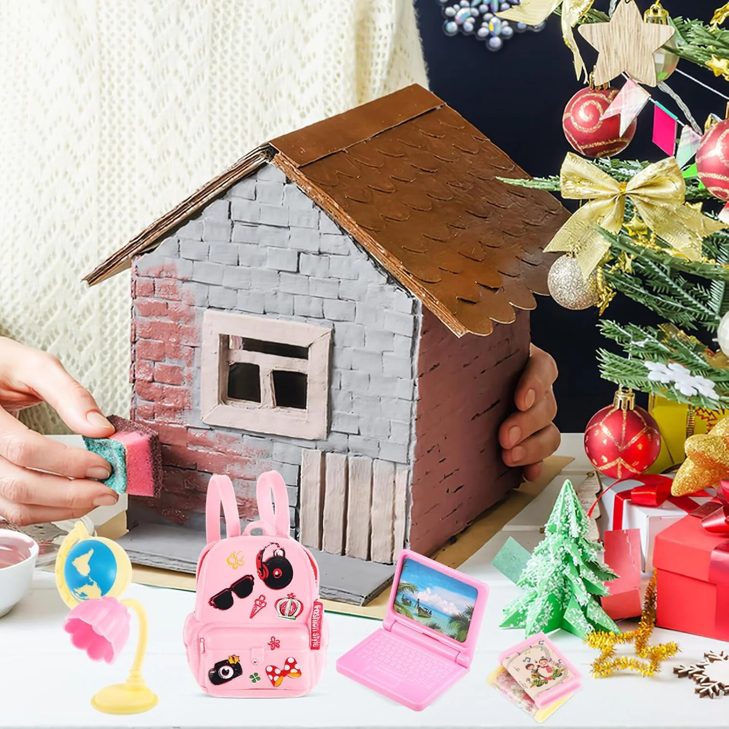 Toyvian 1 ست کوله پشتی عروسک لوازم مدرسه عروسک وسایل مدرسه عروسک لوازم جانبی مدرسه مینی لوازم مدرسه برای عروسک ها، لوازم التحریر مینیاتوری خانه عروسک مینیاتوری برای دختران