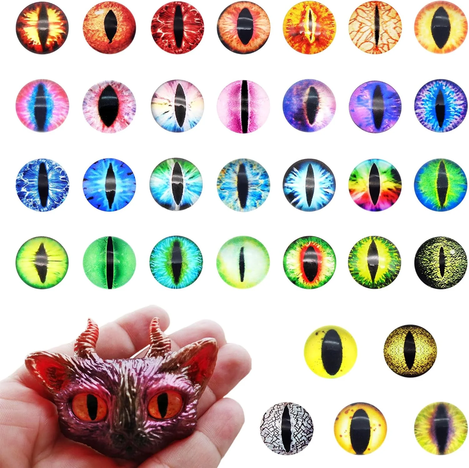 100 عدد نگین چشم اژدها شیشه ای مردمک عمودی 10 میلی متری برای ساخت عروسک های حیوانات خمیری پلیمری، مجسمه سازی، وسایل تزئینی، جواهرات و لوازم DIY