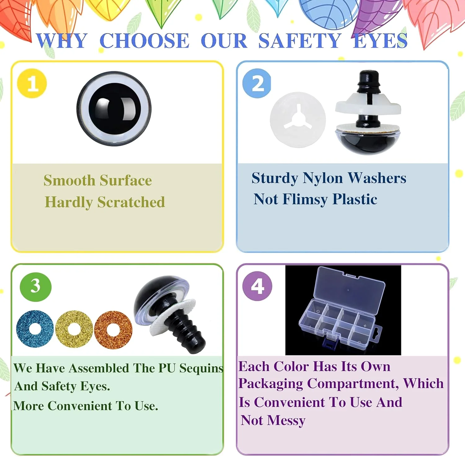 چشم های ایمنی اکلیلی 128 عددی Thalinfayi و واشر برای قلاب بافی آمیگورومی - 15 میلی متر 8 رنگ چشم های ایمنی کریستالی قلاب بافی آمیگورومی برای آمیگورومی، صنایع دستی، لوازم ساخت عروسک قلاب بافی DIY