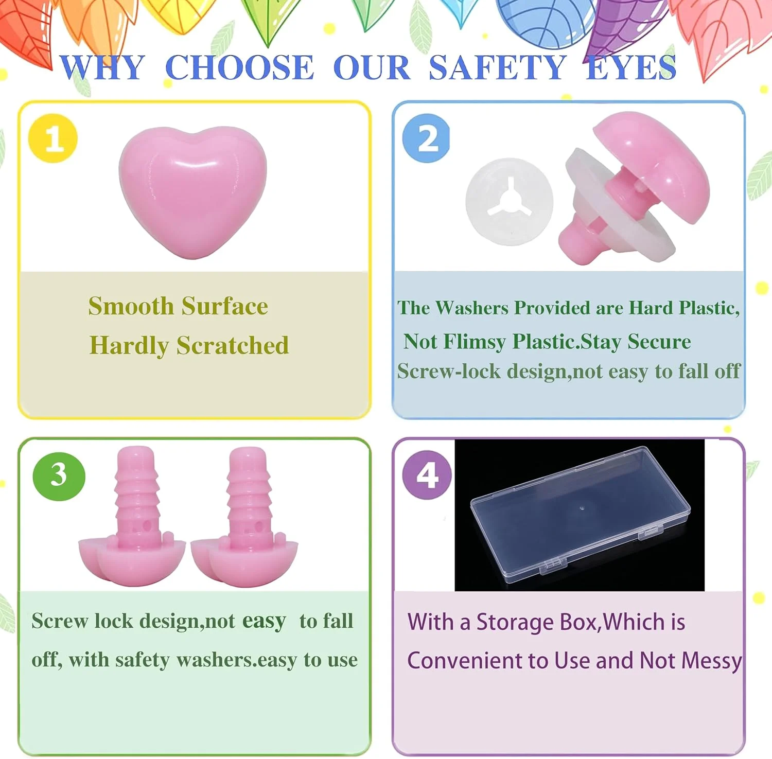 تالینفای 100 عدد بینی ایمنی و واشر ایمن - بینی ایمنی 14 * 15 میلی متری طرح قلب برای ساخت DIY یا جایگزینی آمigurumi، صنایع دستی، لوازم عروسک بافتنی