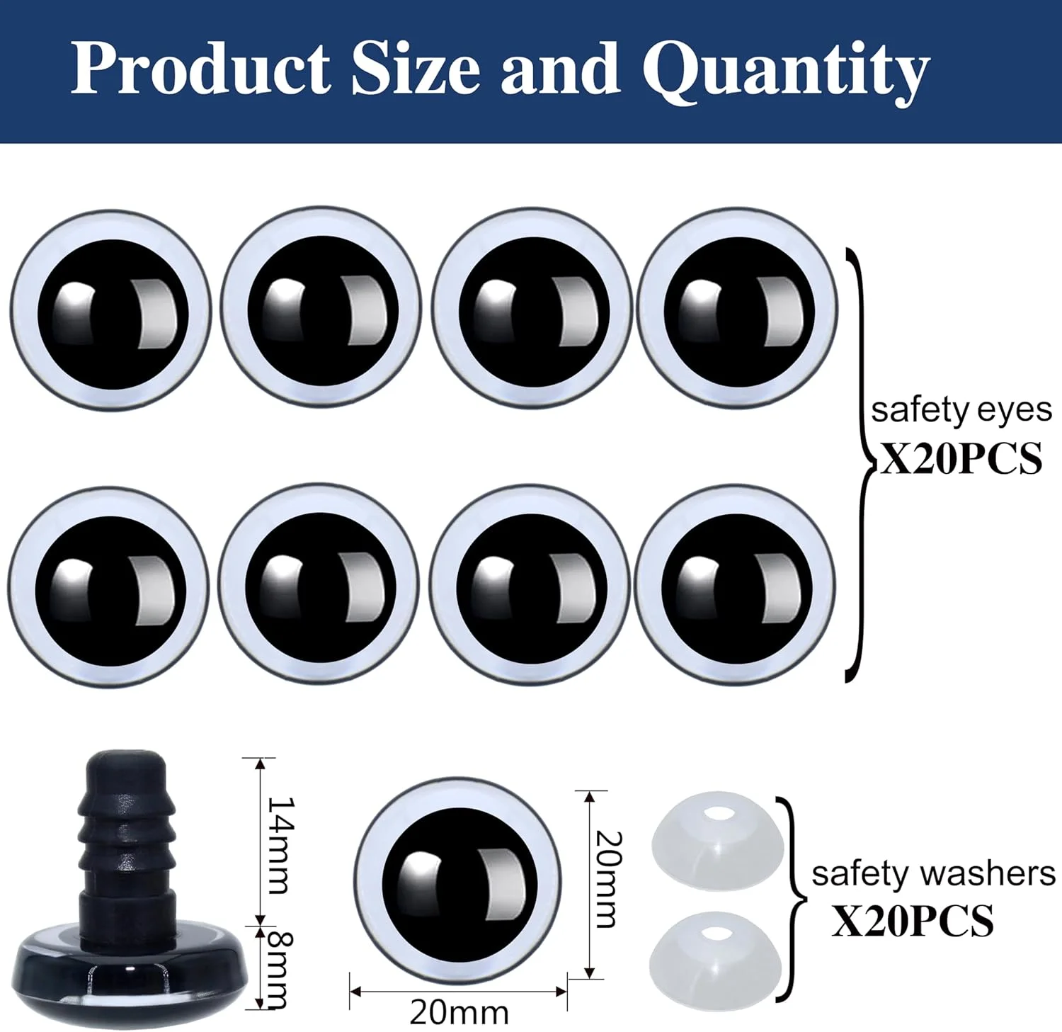 چشم های ایمنی سه بعدی شفاف Thalinfayi 40 عددی با واشر - چشم های ایمنی مردمک گرد 20 میلی متری برای قلاب بافی آمیگورومی، ساخت DIY یا جایگزینی آمیگورومی، صنایع دستی، لوازم عروسک قلاب بافی