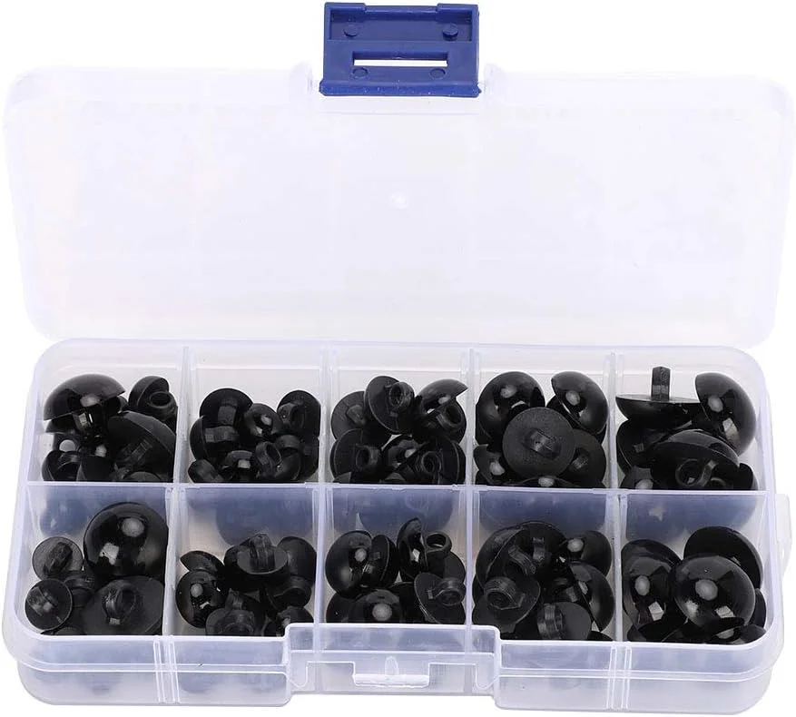 چشم های عروسک با قابلیت خراب شدن چشم حیوانات، چشم دکمه ای قلاب بافی، چشم های پلاستیکی، 100 عدد چشم عروسک، چشم های ایمنی مشکی برای عروسک های DIY، چشم های ایمنی پلاستیکی برای ساخت عروسک خرس عروسکی