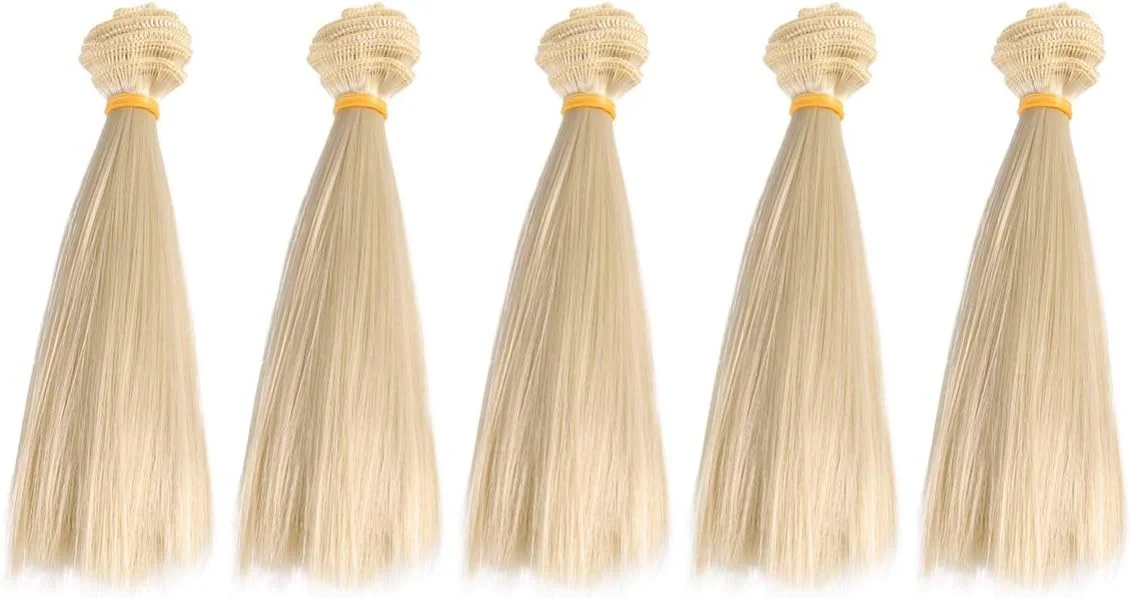 5 عدد کلاه گیس موی عروسک 15 سانتی متری، موی صاف DIY عروسک، کلاه گیس های دست ساز برای لوازم ساخت عروسک DIY، خاکی تیره