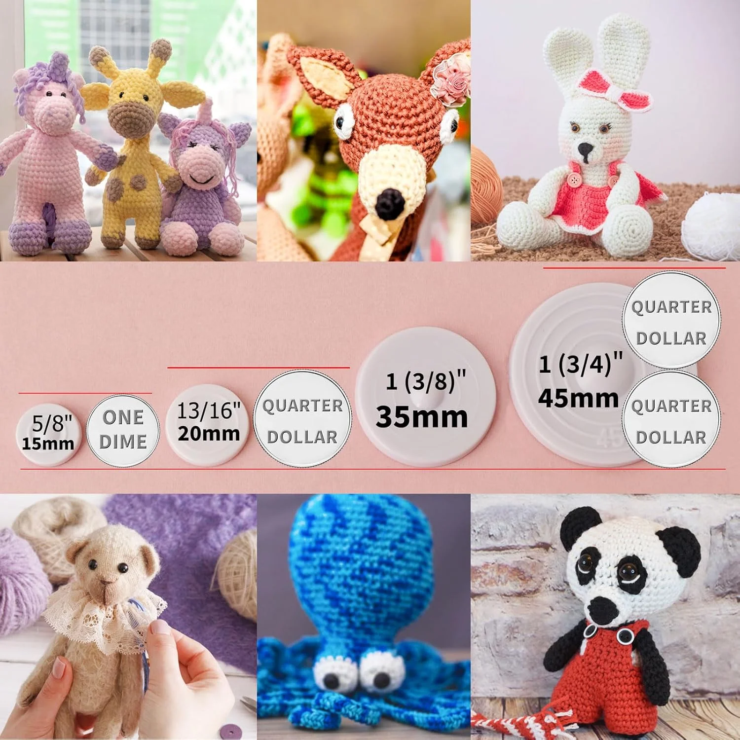 اتصالات عروسک RuWfpz برای بافتنی آمیگورومی 20 میلی متر 13/16 اینچ - 20 ست اتصالات ایمنی اسباب بازی پلاستیکی برای حیوانات عروسکی، اتصالات خرس عروسکی متحرک سفید برای بازو، پا و گردن