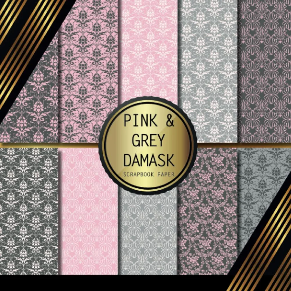 کاغذ اسکرپ بوک: طرح داماسک صورتی و خاکستری: کاغذ کاردستی دو طرفه برای کارت سازی، اوریگامی و پروژه های DIY | پد کاغذ اسکرپ بوک تزئینی