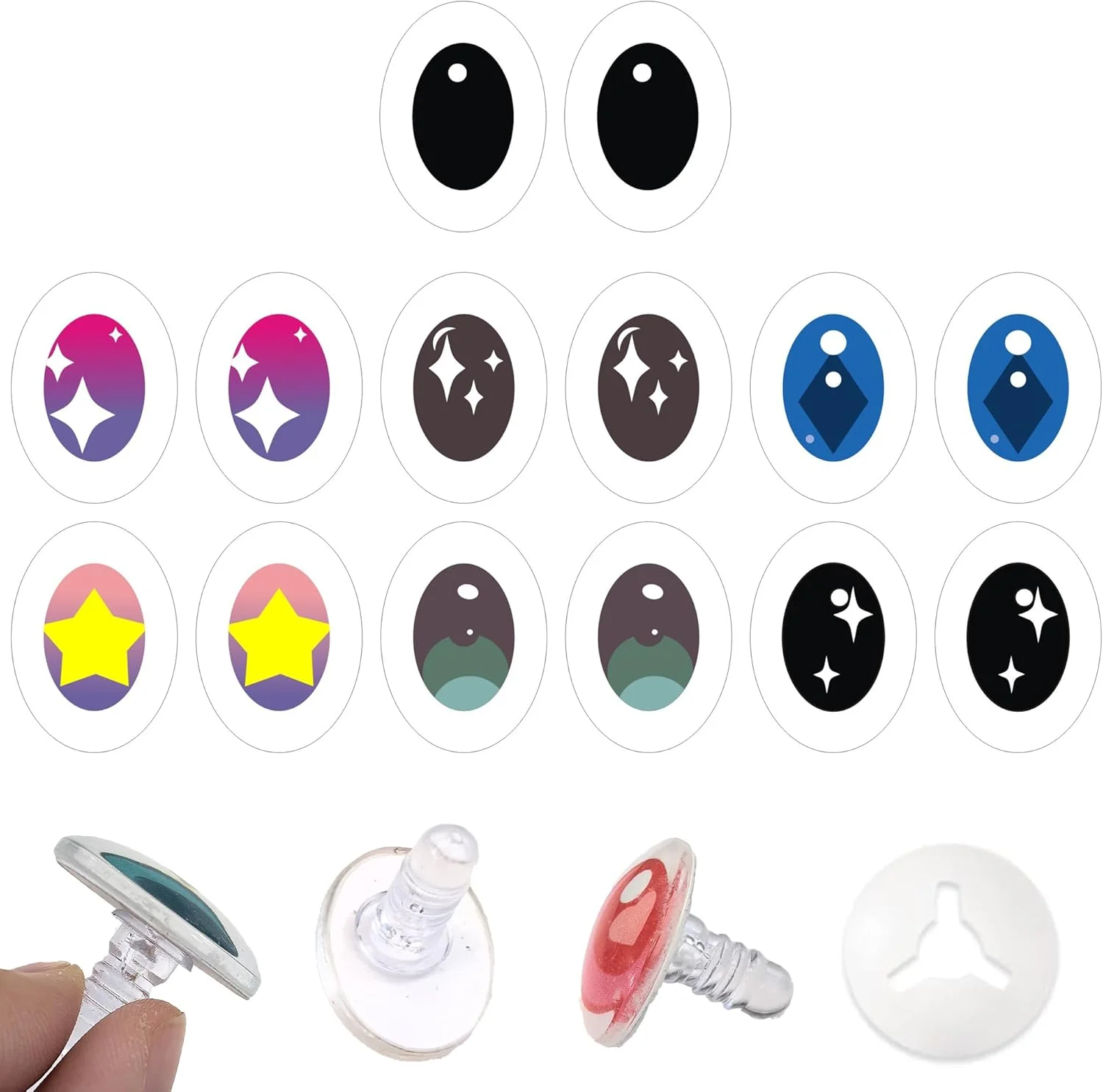 14 عدد چشم ایمنی برای ساخت عروسک حیوانات پارچه ای با واشر، چشم آمیگورومی برای قلاب بافی، چشم عروسک، قلاب بافی پر شده برای تزئینات صنایع دستی