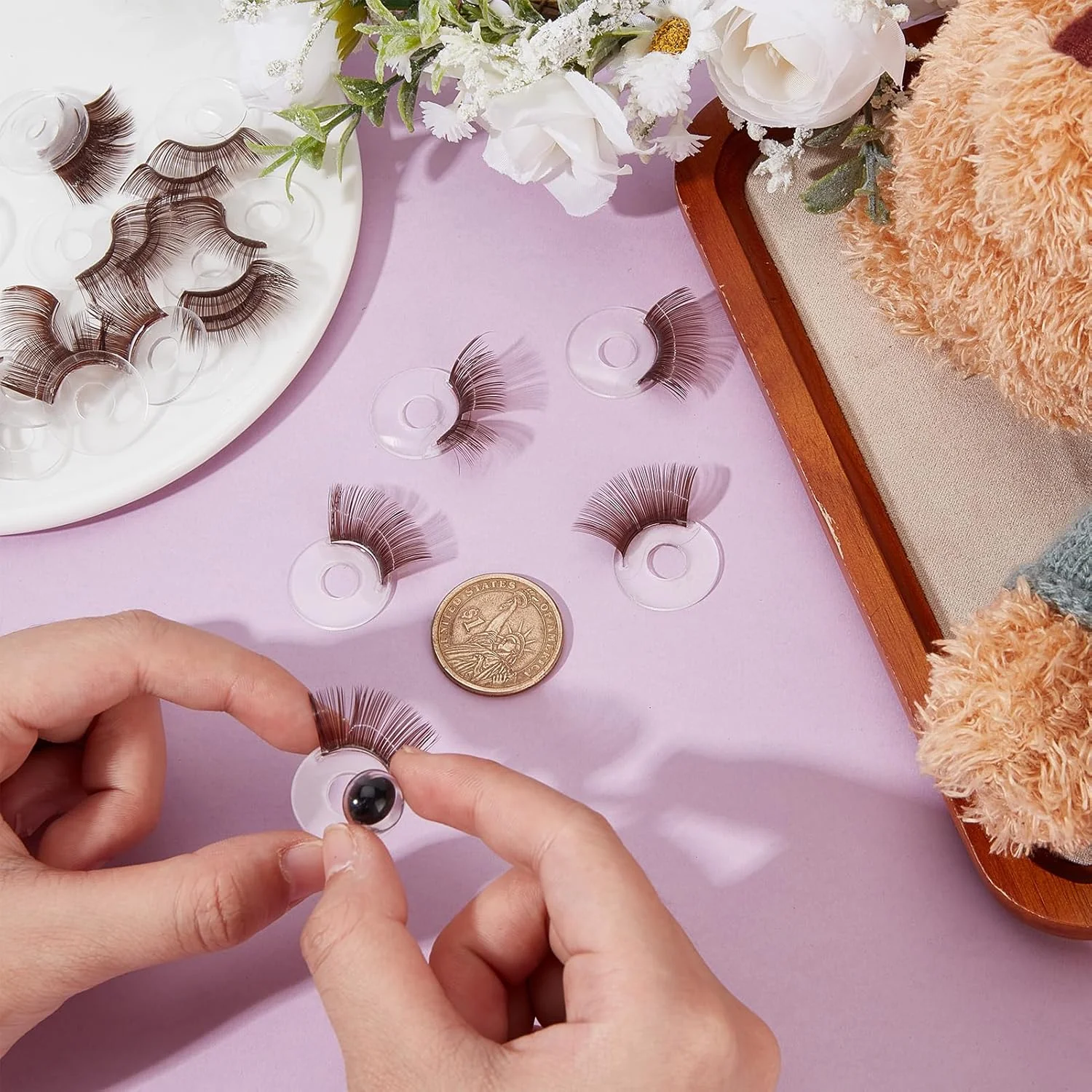 NICENEEDED 20 عدد مژه عروسک ایمنی، مژه چشم عروسک 20 میلی متری برای قلاب بافی، لوازم ساخت عروسک مژه قلاب بافی حیوانات عروسکی برای لوازم جانبی عروسک خرس