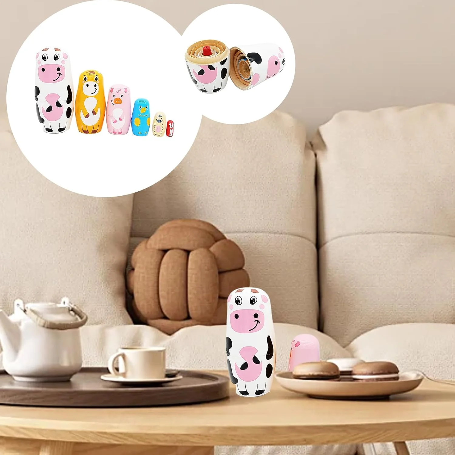 عروسک های تودرتو | عروسک روسی گاوی چوبی 6 لایه، دکور خانه برای لوازم مهمانی تعطیلات، خوابگاه، ماشین، مدارس، دفاتر، تولد، آپارتمان