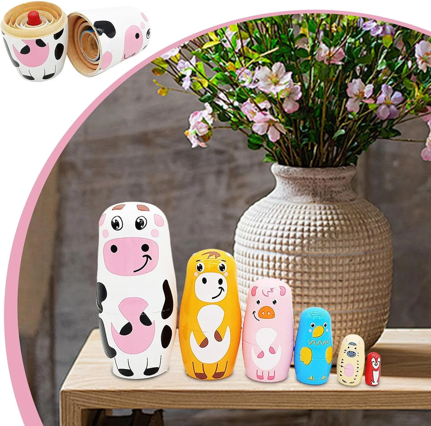 عروسک های تودرتو | عروسک روسی گاوی چوبی 6 لایه، دکور خانه برای لوازم مهمانی تعطیلات، خوابگاه، ماشین، مدارس، دفاتر، تولد، آپارتمان