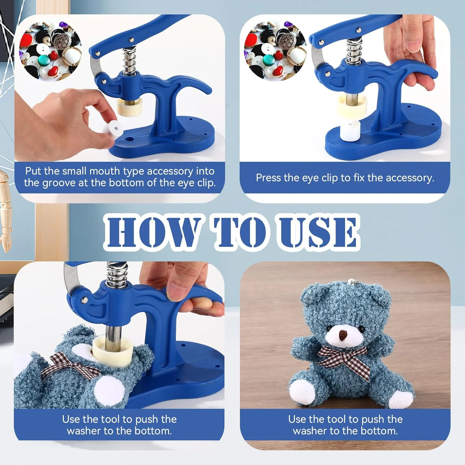 ابزار نصب چشم ایمنی Leriton، سایز بزرگ، 2 عددی، ابزار کمکی برای نصب چشم های ایمنی 5 تا 45 میلی متری عروسک های بافتنی و قلاب بافی، لوازم ساخت عروسک و صنایع دستی