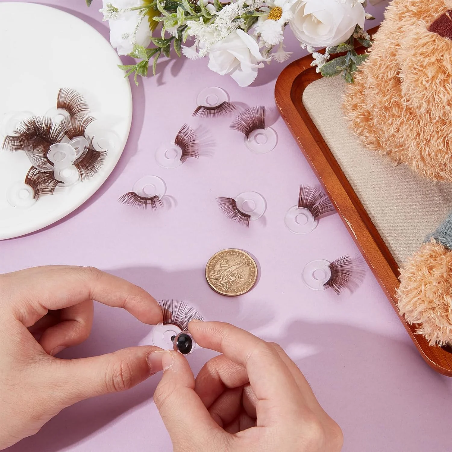 NICENEEDED 20 عدد مژه عروسک ایمنی، مژه چشم عروسک قهوه ای 16 میلی متری برای قلاب بافی، لوازم ساخت عروسک مژه قلاب بافی حیوانات عروسکی برای لوازم جانبی عروسک خرس