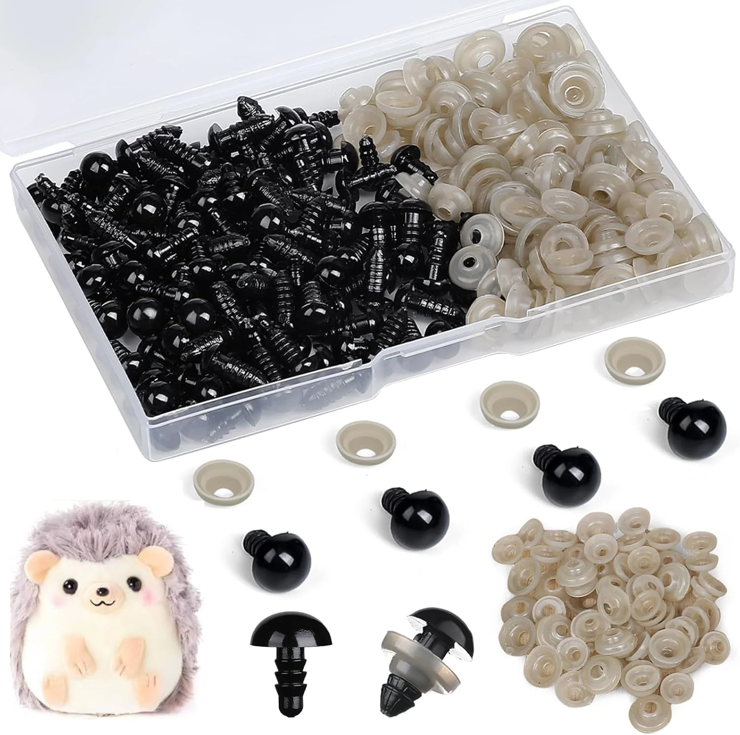 چشم های ایمنی L-LWEIK 320 عددی برای قلاب بافی 8 میلی متری، چشم عروسک های صنایع دستی آمیگورومی برای حیوانات قلاب بافی با واشر، چشم های کوچک حیوانات عروسکی برای لوازم ساخت عروسک خرس