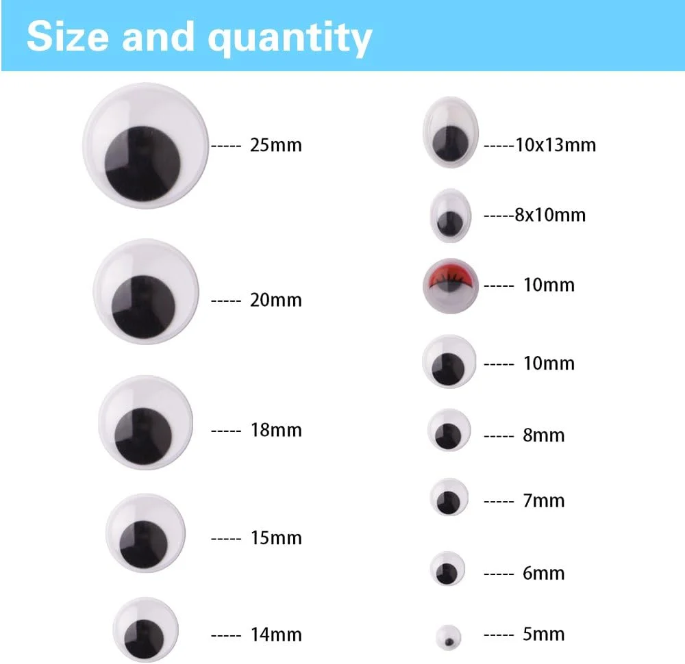 چشم های متحرک خود چسب پلاستیکی کوکا، 1200 عدد، مناسب برای لوازم جانبی اسکرپ بوک و کاردستی، ساخت عروسک خرس تدی (سایزهای مختلف)