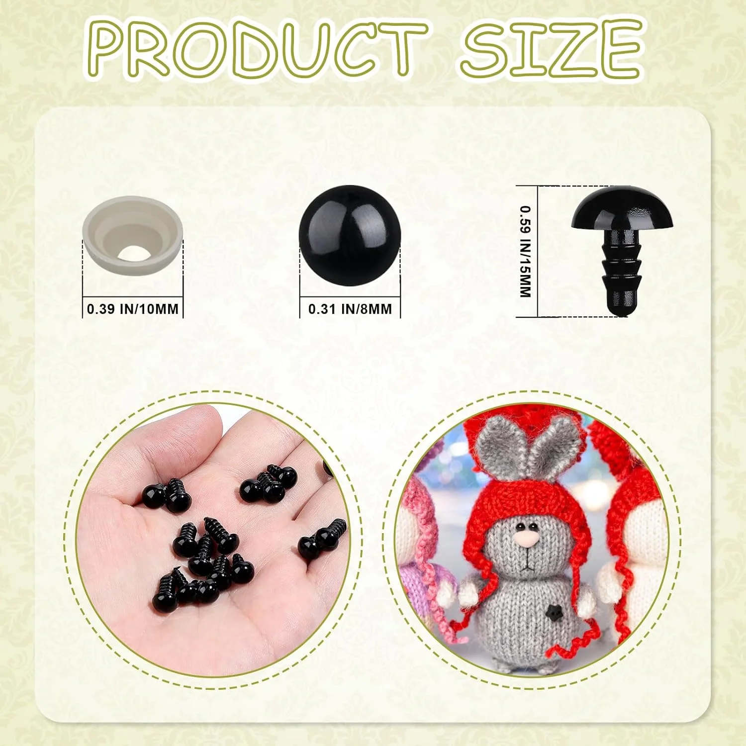 چشم های ایمنی L-LWEIK 320 عددی برای قلاب بافی 8 میلی متری، چشم عروسک های صنایع دستی آمیگورومی برای حیوانات قلاب بافی با واشر، چشم های کوچک حیوانات عروسکی برای لوازم ساخت عروسک خرس