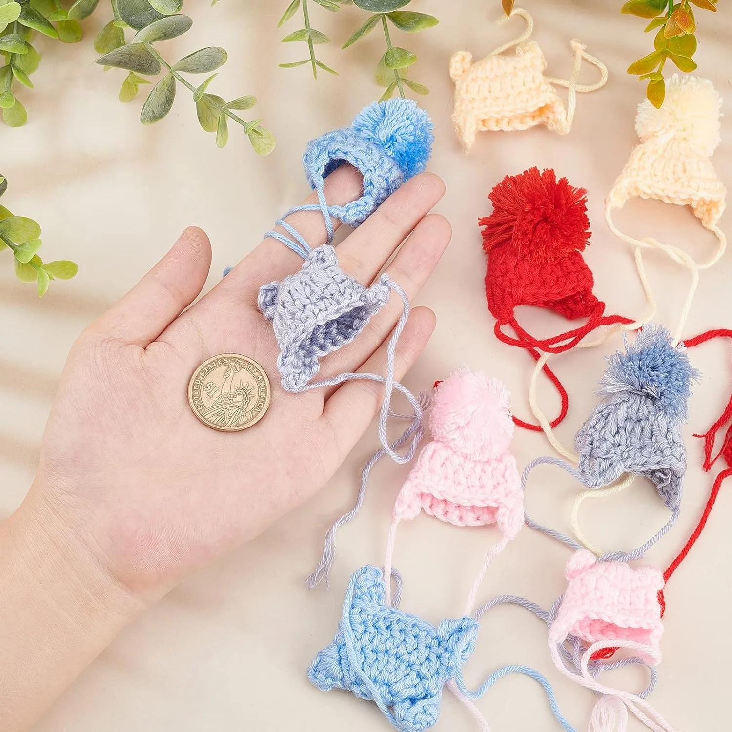2 مدل 10 عددی کلاه بافتنی پشمی مینیاتوری کریسمس، لوازم ساخت عروسک، مناسب برای کارهای مینیاتوری، لوازم جانبی مو DIY، ساخت جواهرات، قاب گوشی