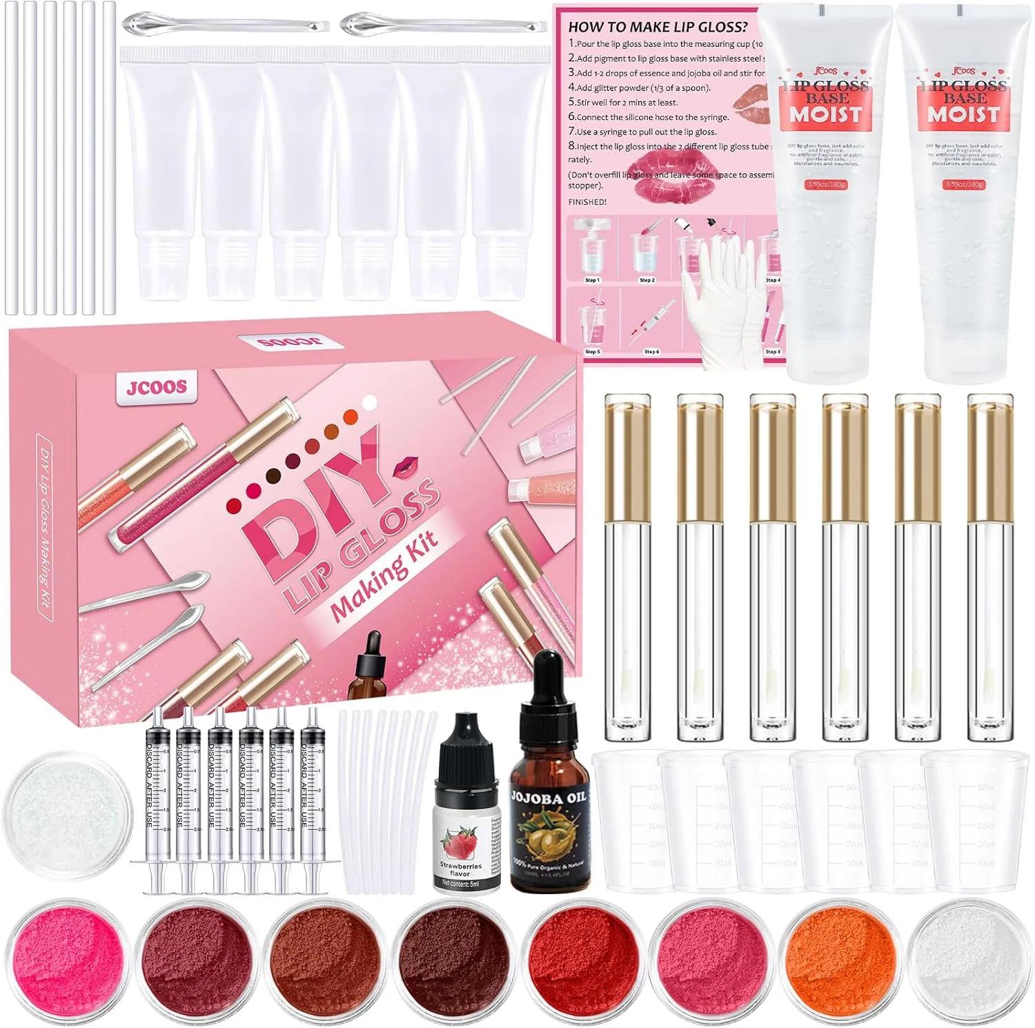 کیت ساخت رژ لب جی کوز، رژ لب خودت را بساز، 53 تکه، صورتی، براق کیت ساخت رژ لب جی کوز، رژ لب خودت را بساز، 53 تکه، صورتی، براق