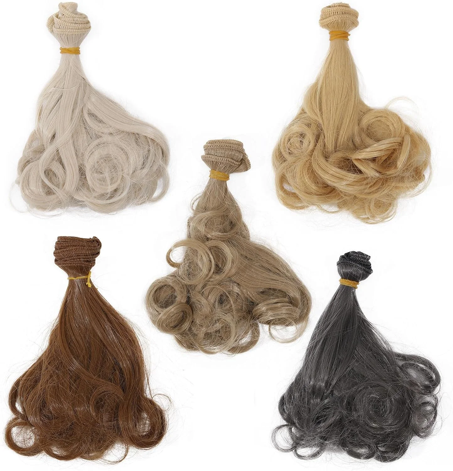 گلوبلند 5 تکه 5 رنگ کلاه گیس فرفری برای عروسک، 100 سانتی متر / 40 اینچ اکستنشن موی عروسک لوازم هنری ساخت عروسک موی عروسک DIY موی بلند طبیعی موهر کلاه گیس مو