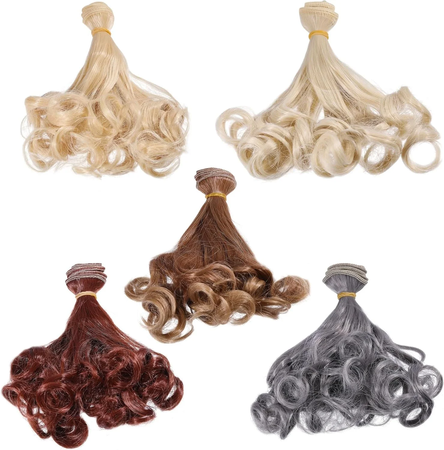 گلوبلند 5 عدد کلاه گیس موی عروسک فرفری بلند با 5 رنگ مختلف، اکستنشن موی عروسک، لوازم هنری ساخت عروسک، صنایع دستی DIY، بافت موی عروسک، لوازم جانبی عروسک