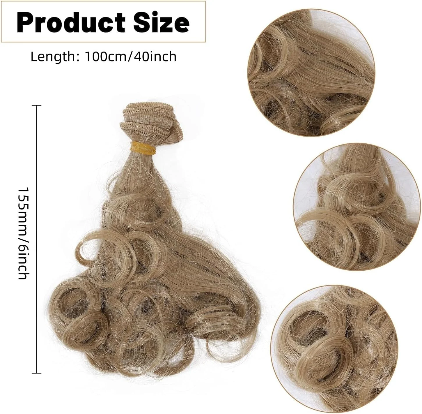 گلوبلند 5 تکه 5 رنگ کلاه گیس فرفری برای عروسک، 100 سانتی متر / 40 اینچ اکستنشن موی عروسک لوازم هنری ساخت عروسک موی عروسک DIY موی بلند طبیعی موهر کلاه گیس مو