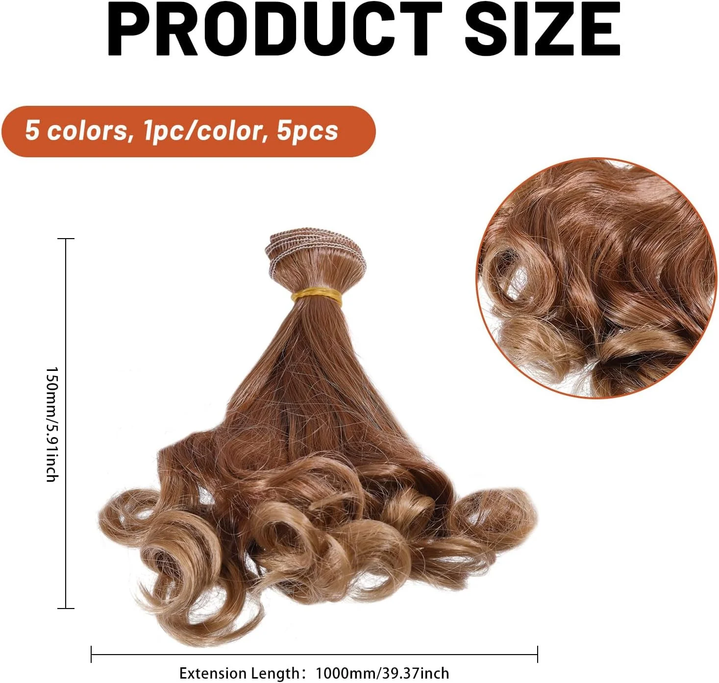 گلوبلند 5 عدد کلاه گیس موی عروسک فرفری بلند با 5 رنگ مختلف، اکستنشن موی عروسک، لوازم هنری ساخت عروسک، صنایع دستی DIY، بافت موی عروسک، لوازم جانبی عروسک