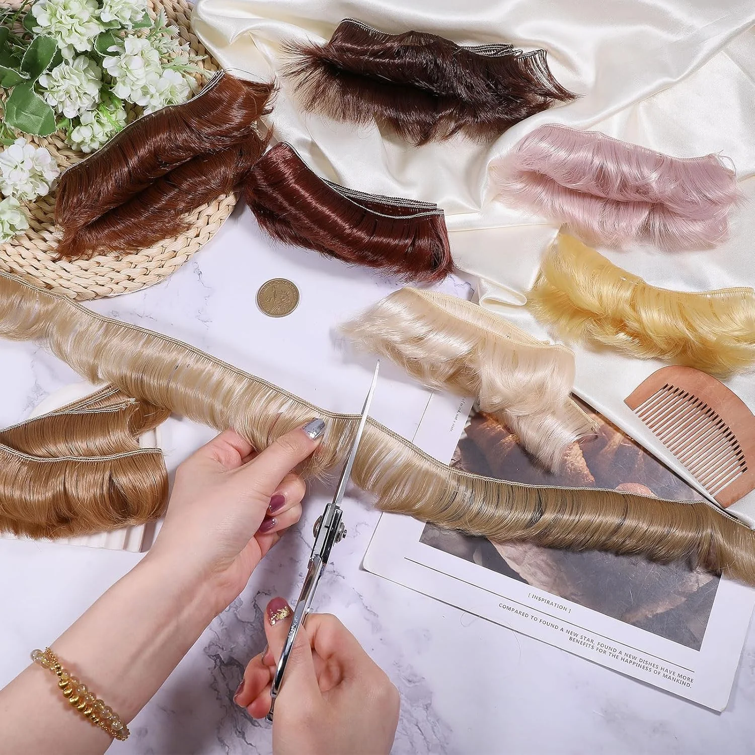 گلوبلند 8 عدد کلاه گیس موی عروسک چتری کوتاه 8 رنگ، اکستنشن موی عروسک، لوازم هنری ساخت عروسک، کاردستی DIY، کلاه گیس موی عروسک چتری کوتاه، لوازم جانبی عروسک