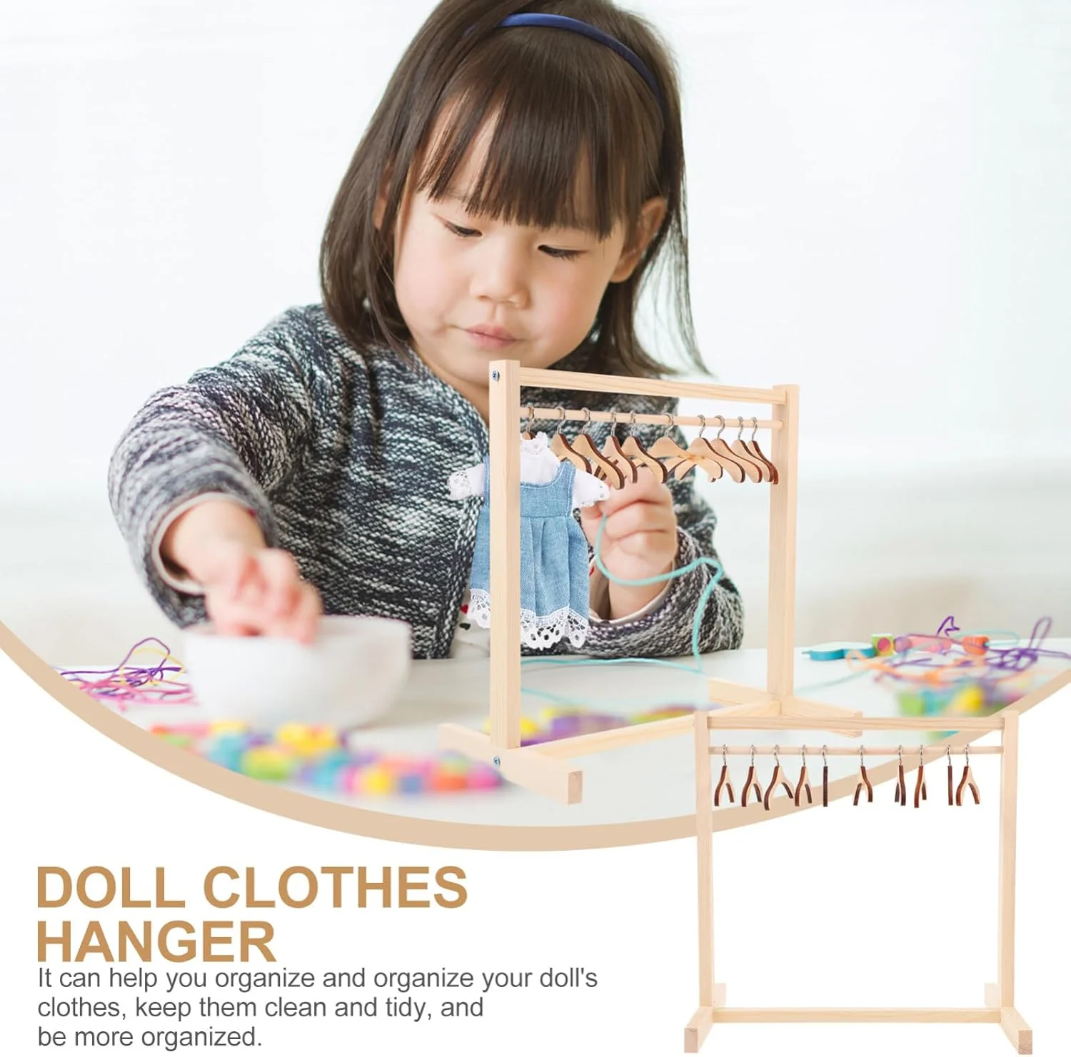 Garneck رگال لباس عروسک با چوب لباسی لباس عروسک، کمد لباس عروسک مینیاتوری، لوازم جانبی مبلمان کمد لباس عروسک برای لوازم خانه عروسکی