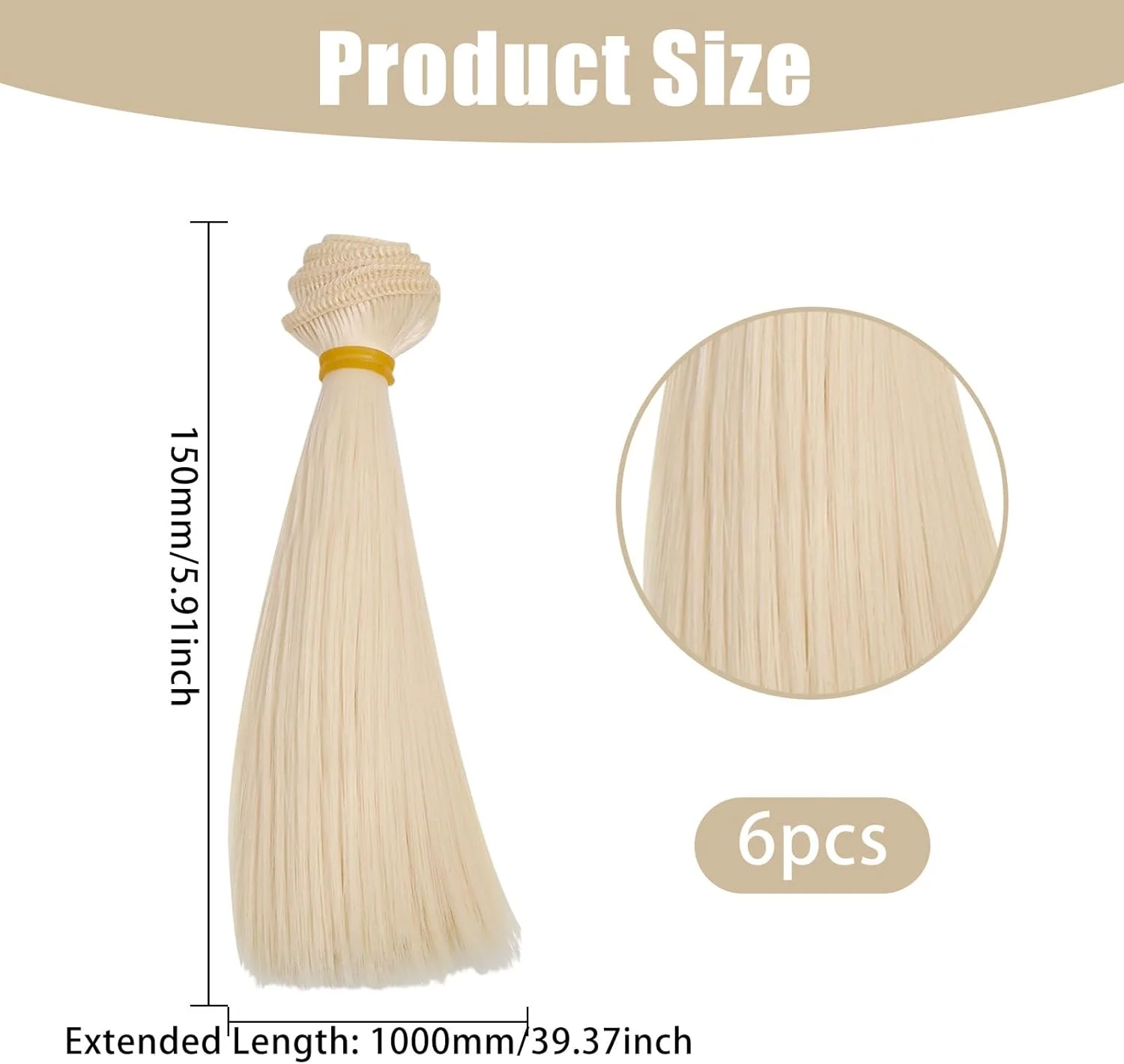 گلوبلند بسته 6 عددی کلاه گیس عروسک زرد روشن 15 سانتی متری موی صاف کلاه گیس عروسک موی مصنوعی نرم و انعطاف پذیر و ضخیم عروسک های مد و لوازم جانبی برای ساخت عروسک هنرهای دستی DIY