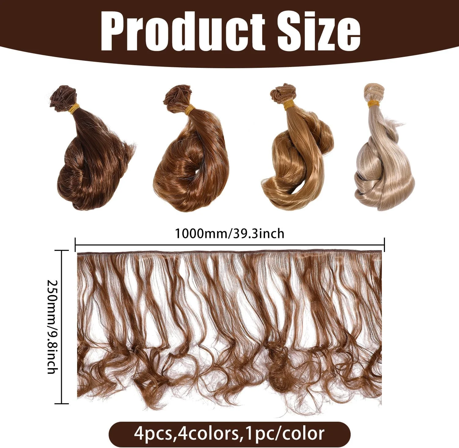 گلوبلند 4 عدد کلاه گیس فرفری عروسک در 4 رنگ، اکستنشن موی عروسک 10 اینچی، لوازم هنری ساخت عروسک، صنایع دستی DIY، کلاه گیس مصنوعی بلند، لوازم جانبی عروسک