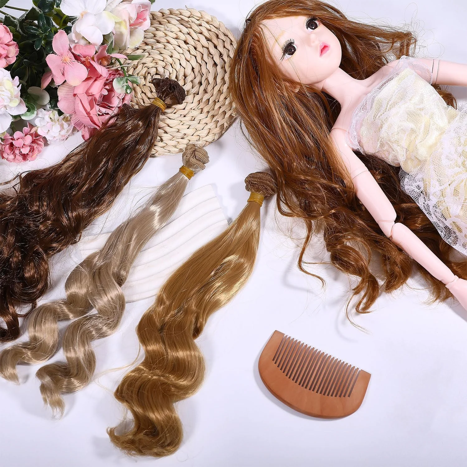 گلوبلند 4 عدد کلاه گیس فرفری عروسک در 4 رنگ، اکستنشن موی عروسک 10 اینچی، لوازم هنری ساخت عروسک، صنایع دستی DIY، کلاه گیس مصنوعی بلند، لوازم جانبی عروسک