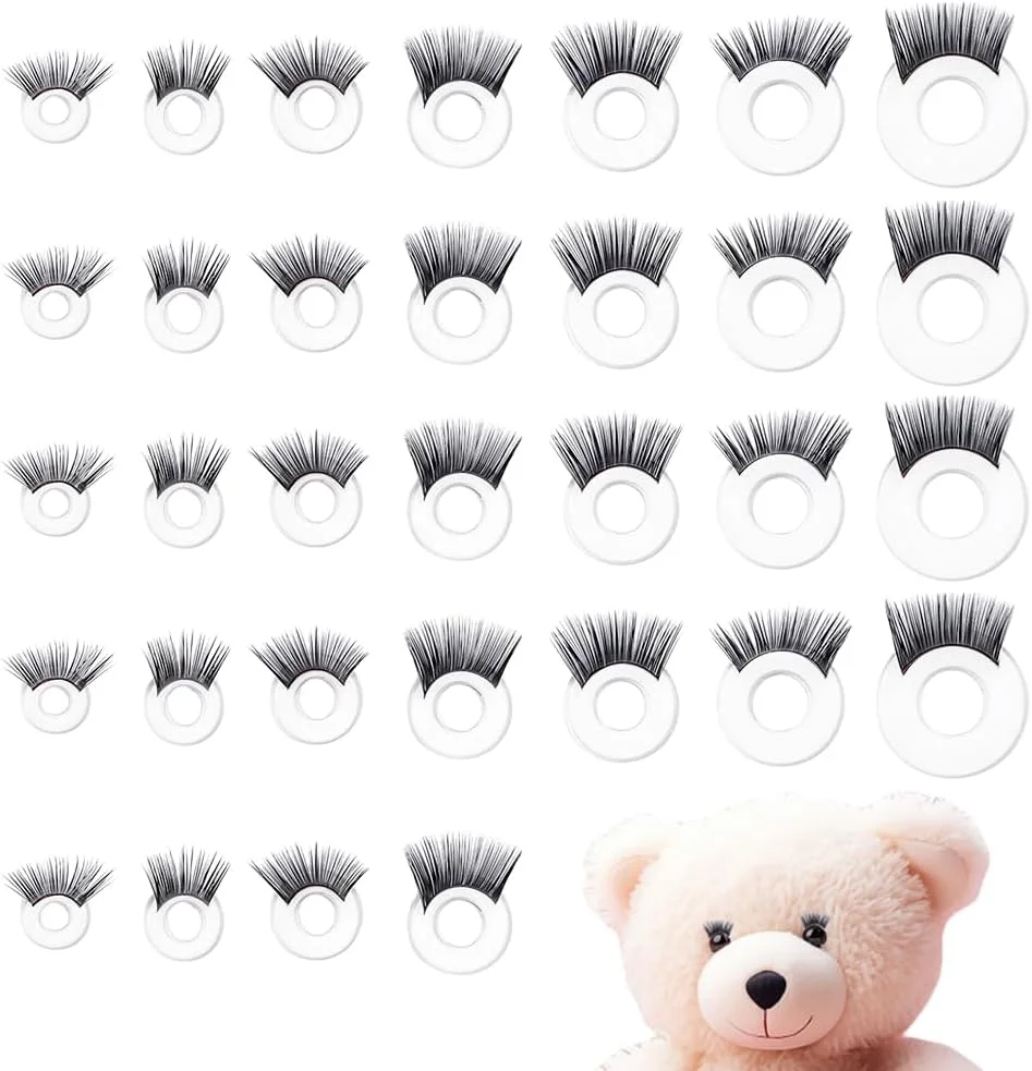 FREEBLOSS 42 عدد مژه مصنوعی عروسک، مژه های ایمنی برای ساخت عروسک، مژه عروسک برای ساخت حیوانات پولیشی، مژه های هنر احیا شده برای ساخت عروسک DIY، طول مژه 12/14/16/18/20/22/26 میلی متر