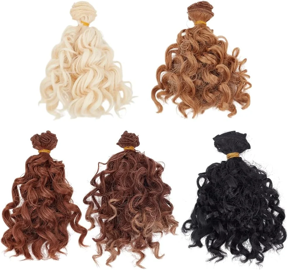 فری بلاز 5 عدد کلاه گیس عروسکی DIY، 5 رنگ موی عروسکی فر مینیاتوری پشمی برای ریشه زدن مجدد عروسک ها، لوازم هنری، 1 متر/رنگ، سن 14 سال به بالا