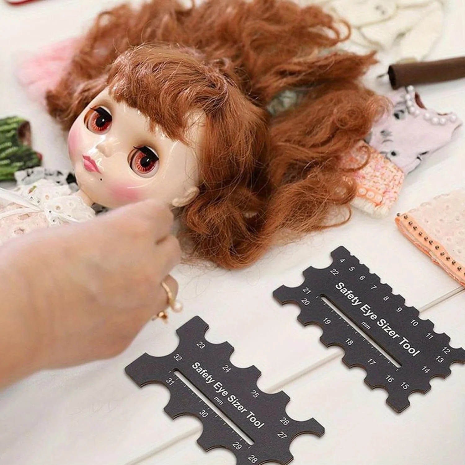 ابزار سایز بندی چشم ایمنی، ابزار اندازه گیری چوبی 2 تکه با قطر 4-32 میلی متر، لوازم بافتنی گیج سایز برای خیاطی پارچه، عروسک سازی، مبتدیان، زنان، علاقه مندان به صنایع دستی