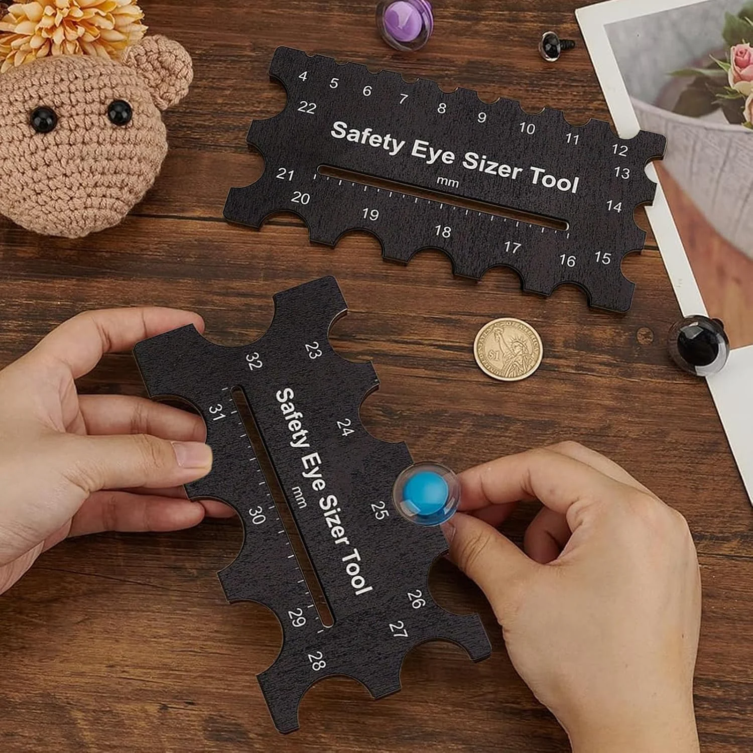 ابزار اندازه گیری چشم ایمنی - خط کش اندازه گیری چشم حیوانات قلاب بافی 2 تکه | لوازم صنایع دستی فاصله دهنده برای ساخت عروسک خرس پولیشی، مسافرت روزانه، تولد، خانه نویی ابزار اندازه گیری چشم ایمنی - خط کش اندازه گیری چشم حیوانات قلاب بافی 2 تکه | لوازم صنایع دستی فاصله دهنده برای ساخت عروسک خرس پولیشی، مسافرت روزانه، تولد، خانه نویی