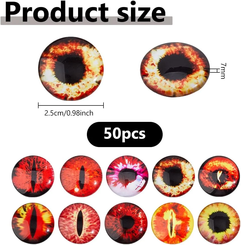 دایکاسمتیک 50 عدد نگین شیشه ای بزرگ 25 میلی متری، چشم های شیشه ای چسبی برای ساخت عروسک های خمیری، مجسمه سازی، لوازم جانبی، جواهرات صنایع دستی DIY، قرمز آجری آتشین