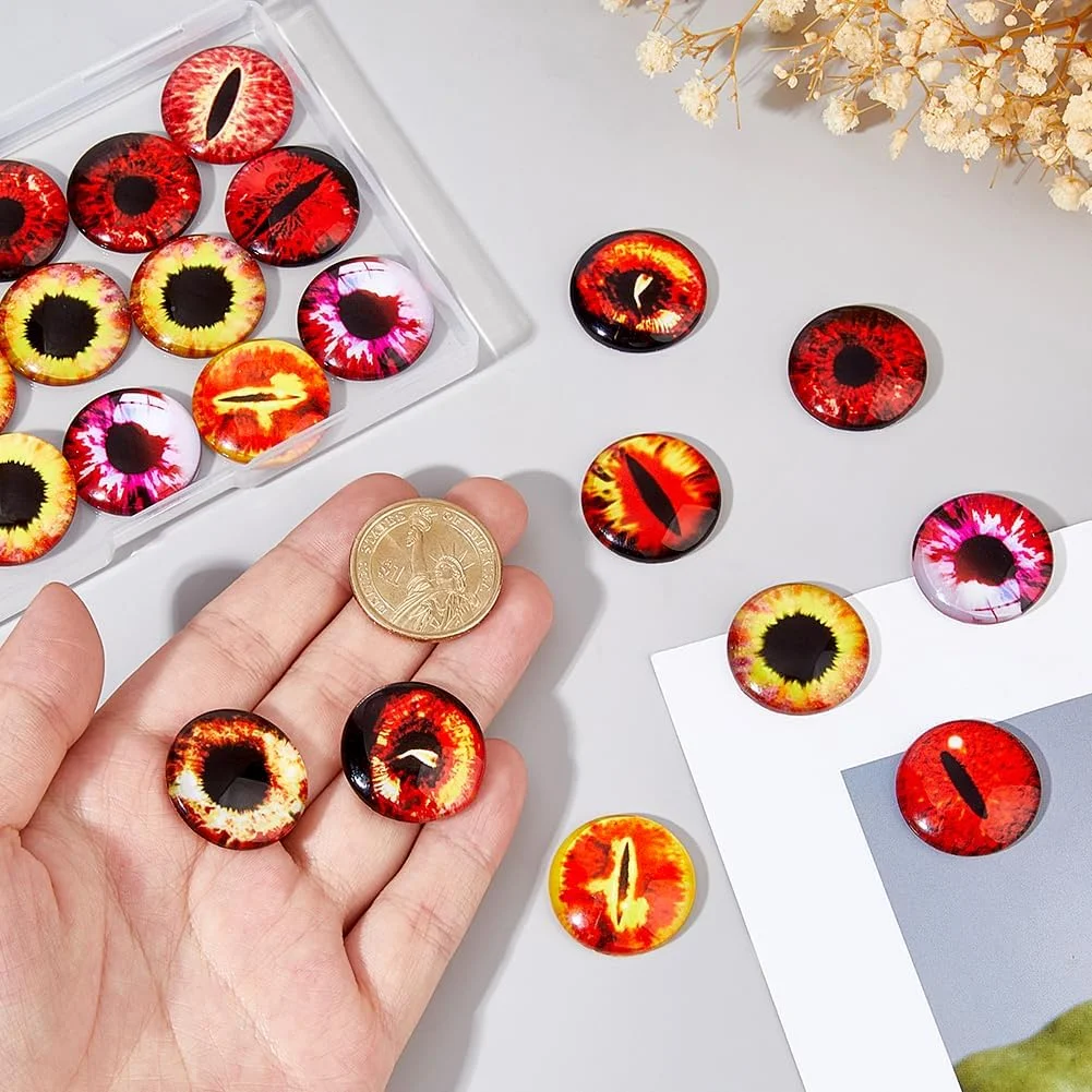 دایکاسمتیک 50 عدد نگین شیشه ای بزرگ 25 میلی متری، چشم های شیشه ای چسبی برای ساخت عروسک های خمیری، مجسمه سازی، لوازم جانبی، جواهرات صنایع دستی DIY، قرمز آجری آتشین