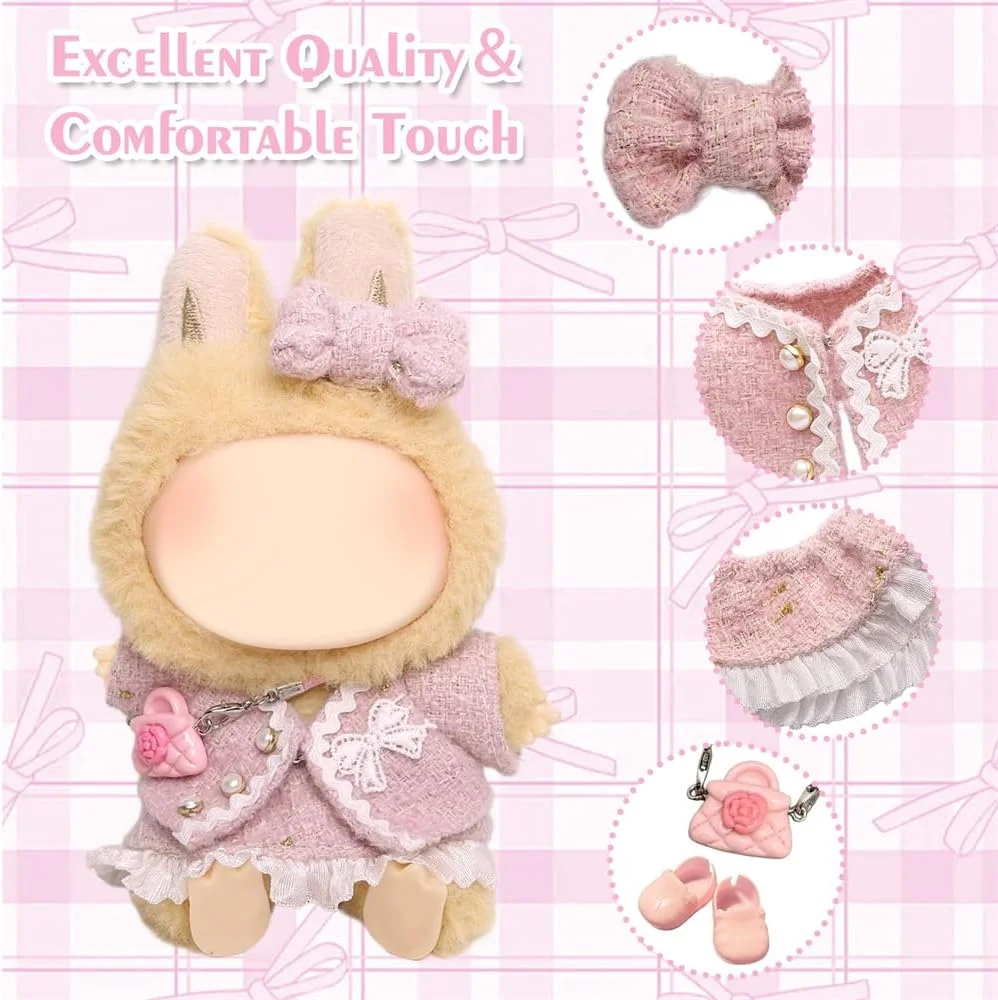 ست لباس عروسک 5 تکه سازگار با عروسک های پولیشی لابوبو 17 سانتی متری، مجموعه لوازم جانبی کوتور با ژاکت توری صورتی، گیره، کلیپس مو، کیف گل و کفش برای تولد دختران (عروسک شامل نمی شود) ست لباس عروسک 5 تکه سازگار با عروسک های پولیشی لابوبو 17 سانتی متری، مجموعه لوازم جانبی کوتور با ژاکت توری صورتی، گیره، کلیپس مو، کیف گل و کفش برای تولد دختران (عروسک شامل نمی شود)