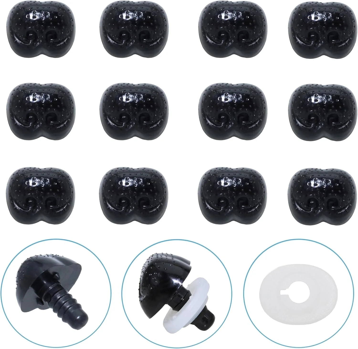 100 عدد بینی ایمنی و واشرهای محکم برای قلاب بافی آمیگورومی - Thalinfayi 15 * 18 میلی متر بینی ایمنی چهار ضلعی پلاستیکی سیاه برای آمیگورومی، صنایع دستی، عروسک قلاب بافی لوازم ساخت DIY