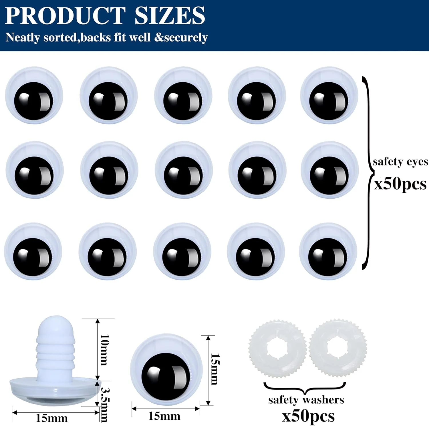 100 عدد چشم ایمنی و واشر ایمن برای قلاب بافی آمیگورومی - Thalinfayi 15mm چشم های متحرک سیاه و سفید چشم های صنایع دستی چشم های قلاب بافی برای ساخت DIY یا جایگزینی آمیگورومی، صنایع دستی، لوازم عروسک قلاب بافی 100 عدد چشم ایمنی و واشر ایمن برای قلاب بافی آمیگورومی - Thalinfayi 15mm چشم های متحرک سیاه و سفید چشم های صنایع دستی چشم های قلاب بافی برای ساخت DIY یا جایگزینی آمیگورومی، صنایع دستی، لوازم عروسک قلاب بافی