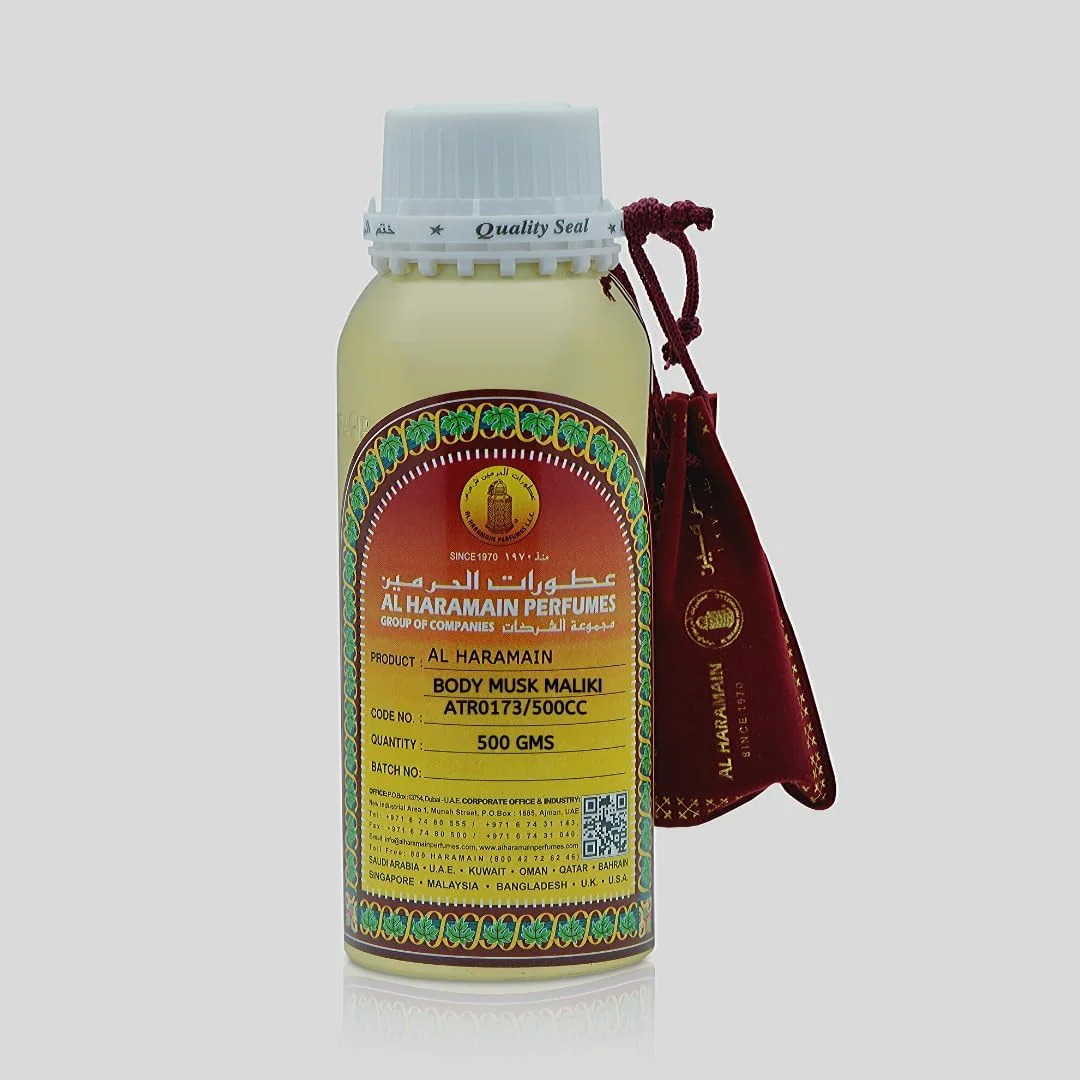 عطر بدن مشک ملکی الحرمین 500 سی سی - روغن عطر غلیظ بدون الکل | رایحه مشک خالص و ماندگار برای آقایان و بانوان | عطر غیر الکلی унисекс