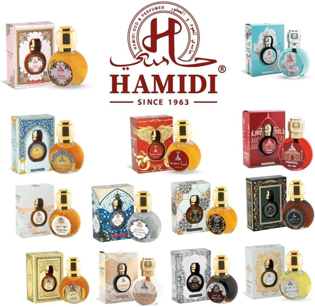 روغن عطر 15 میلی لیتری حمیدی بدون الکل بسته 4 عددی عطرهای متنوع Real Ex + Lamsat Hareer + Bloom + Chantilly مخصوص بانوان